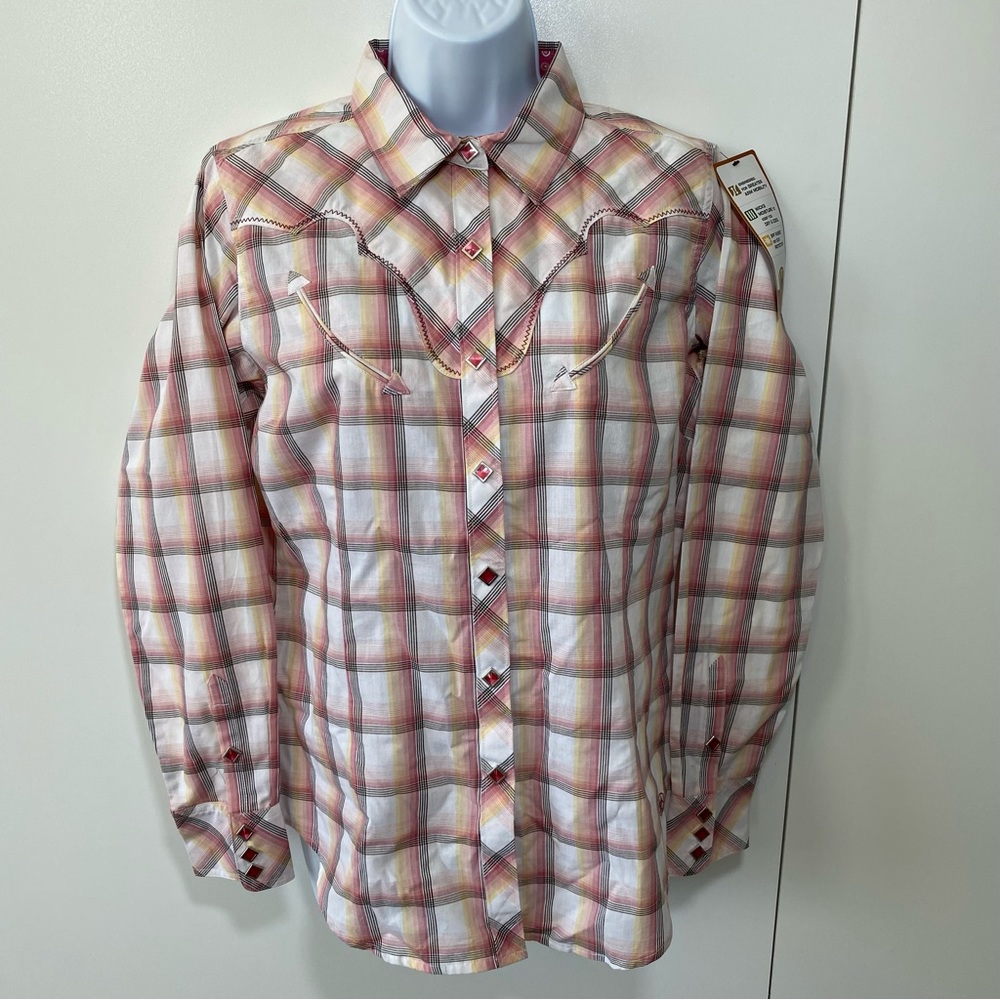 NWT Ariat Pro Series Pink Plaid Jeweled Snap Front Size Medium
